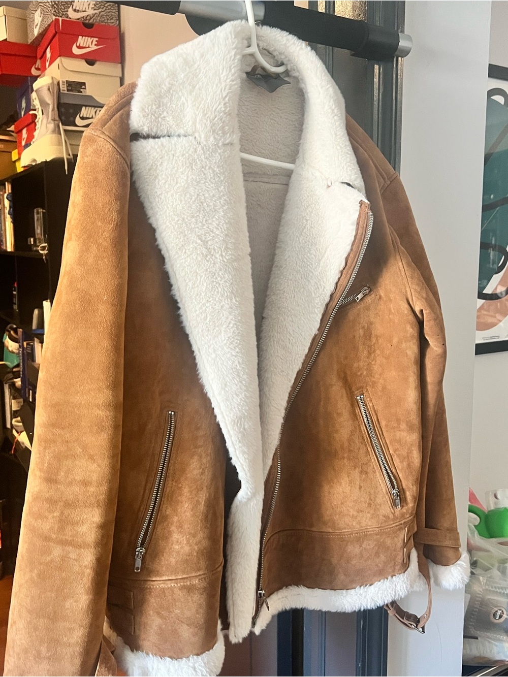 Men’s asos Shearling-Lined Suede Aviator Jacket - Tan - Picture 2 of 4